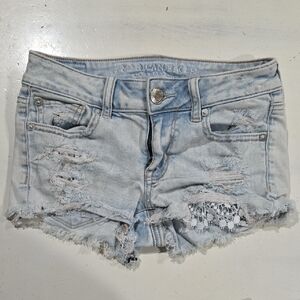 American Eagle Outfitters Light Blue Distressed Denim Shorts Super Stretch